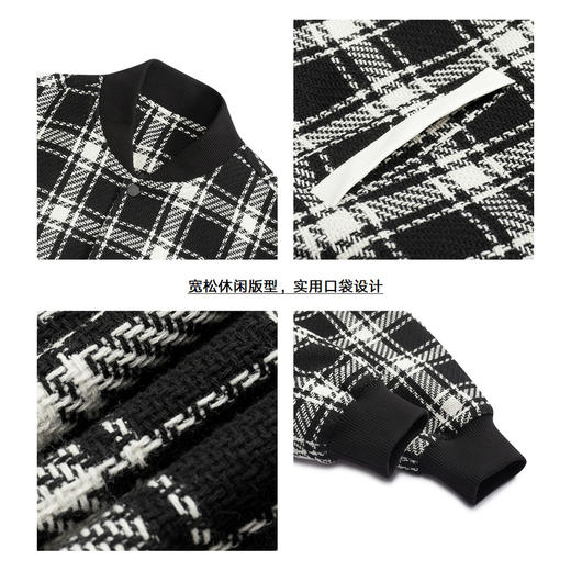 gxgjeans男装冬季黑白格子夹克棒球服保暖夹棉夹克外套男棉服 商品图3