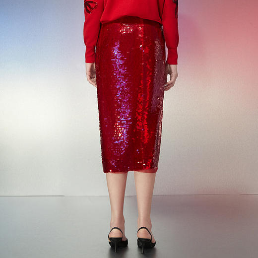 EITIE爱特爱春季新款刺绣亮片显瘦高腰半身裙7706405 商品图4