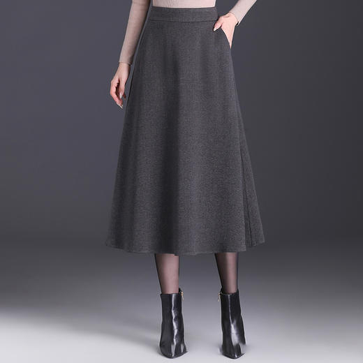 MYX-JYM-55300-L中长款纯色简约时尚大摆A字裙2022年秋款松紧腰气质修身半身裙 商品图1