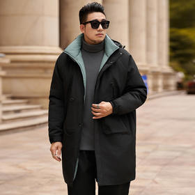 【特大码】【新款DPX】大依优型大码中长款加绒连帽棉服棉衣保暖加厚加肥加大上衣男士外套胖子300斤