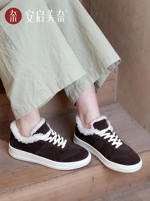 ARCHCONTACT安启美奈真皮反绒加绒保暖休闲毛毛板鞋52984 商品图3