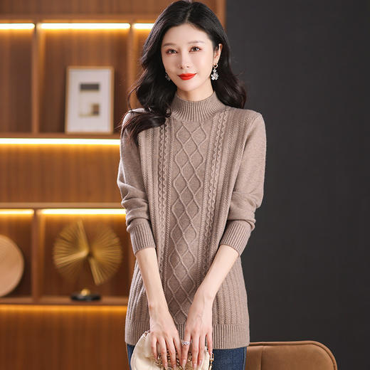 CC-101-31739中长款厚款毛衣女2024秋冬新款半高领羊毛针织内搭毛衣裙女 商品图2