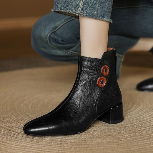 【预售5天】美拉德~植鞣羊皮法式，复古圆头短靴QQJFG&JZ-1615F 商品图2