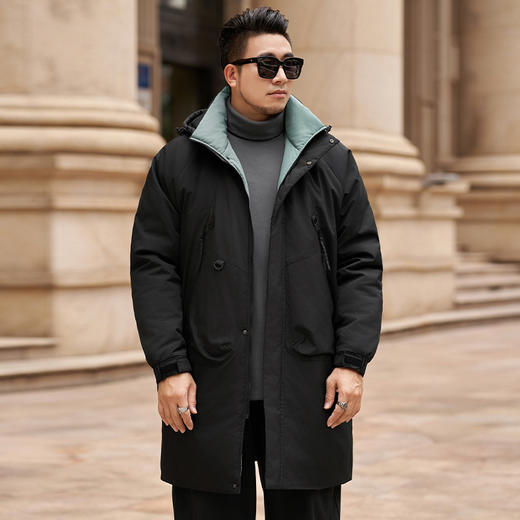 【特大码】【新款DPX】大依优型大码中长款加绒连帽棉服棉衣保暖加厚加肥加大上衣男士外套胖子300斤 商品图5