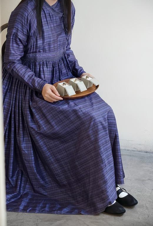 MAKU textiles｜真丝刺绣格纹交叠式连衣裙 商品图0