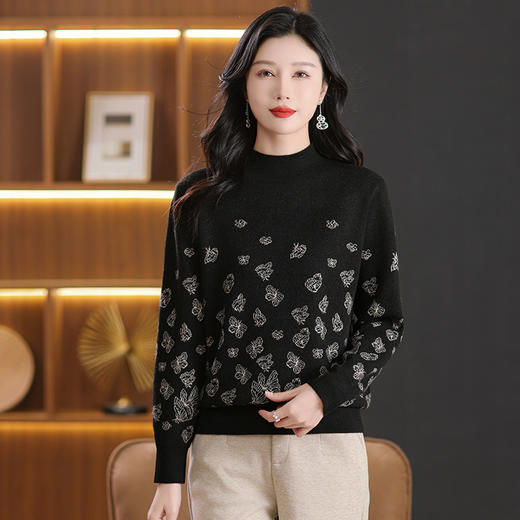 CC-NN-5653宽松厚款蝴蝶提花半高领打底衫毛衣2024秋冬款宽松内搭针织衫上 商品图3