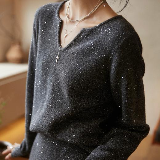 【Ma*a同款】SUSX 美利奴羊毛混纺桑蚕丝 亮钻针织上衣C12TJ-99936S（3-7天发货） 商品图2