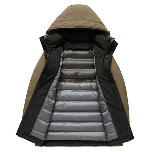 半身缘男装 冬季门襟下摆撞色防风保暖中长款连帽羽绒服2359 商品图7