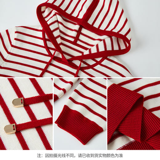 【商场同款】CNK4A98"锦上添花毛衫" 舒适宽松H廓形包容显瘦 精致花朵刺绣 连帽条纹针织衫 超细羊毛纱线细腻亲肤毛衣 商品图3