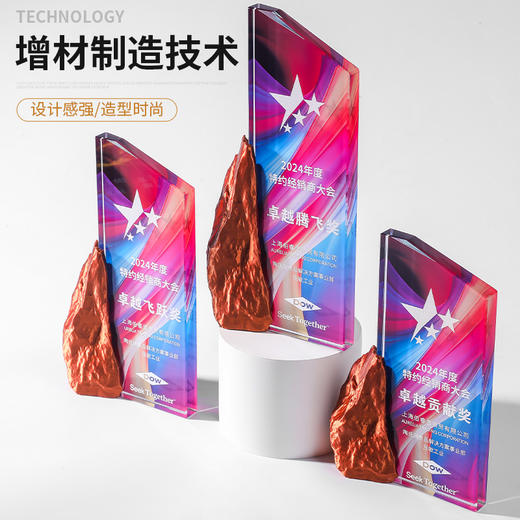 3D打印坚如磐石水晶奖杯礼品员工奖章奖励 商品图1