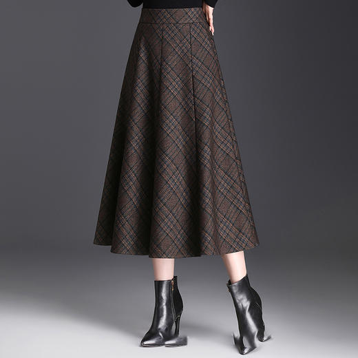 MYX-JYM-2480-L格纹中长款加厚毛呢大摆A字裙秋冬款通勤高腰遮胯显瘦时尚半身裙 商品图2