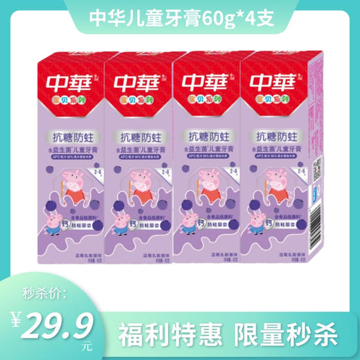 【清仓秒杀】中华抗糖儿童牙膏蓝莓乳酸菌味60g*4支（适合2-6岁）（25年3月） 商品图0