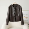 丁摩 海宁休闲真皮皮衣女短夹克山羊皮圆领外套x852 商品缩略图6