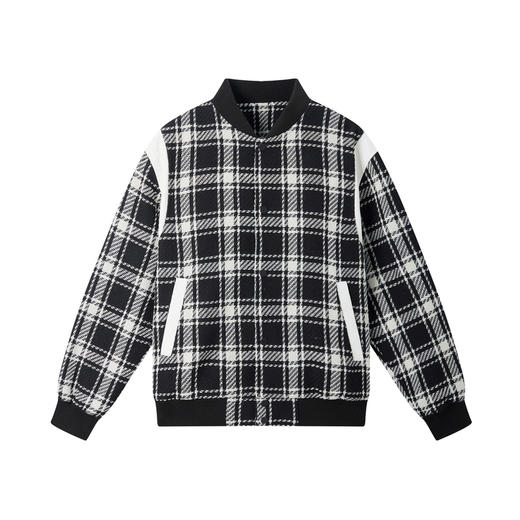 gxgjeans男装冬季黑白格子夹克棒球服保暖夹棉夹克外套男棉服 商品图4