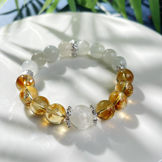 黄水晶白月光手链，珠径10mm，配珠12mm雪花幽灵 商品图0