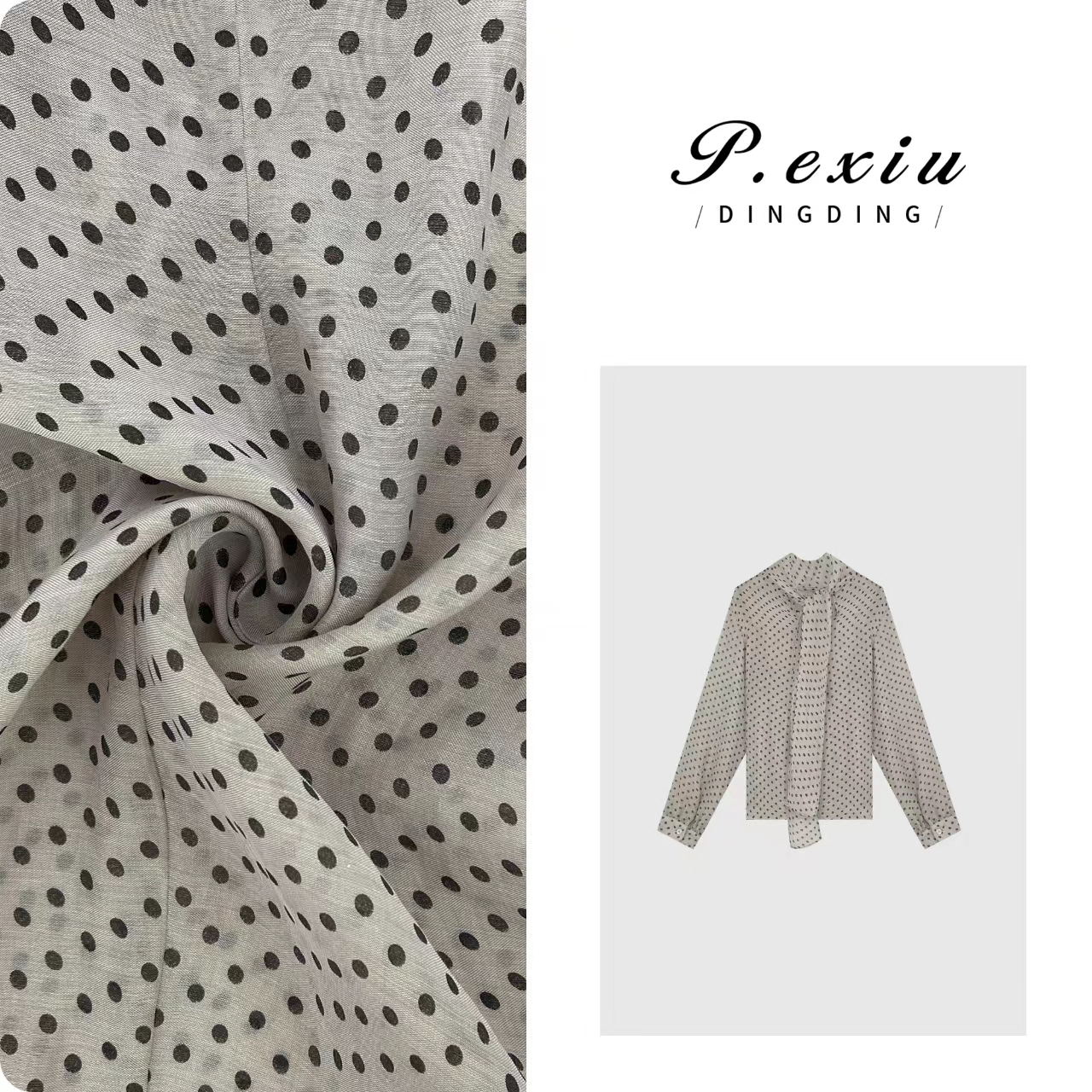 04-3潘依绣丁丁宠粉天丝法式优雅气质波点飘带长袖衬衫 W-62381