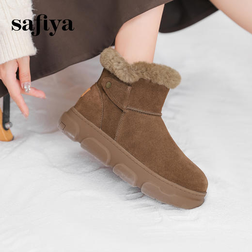 预售10天发|Safiya/索菲娅2024冬季加绒保暖休闲复古厚底百搭短筒户外雪地靴 SF4411A163 商品图7