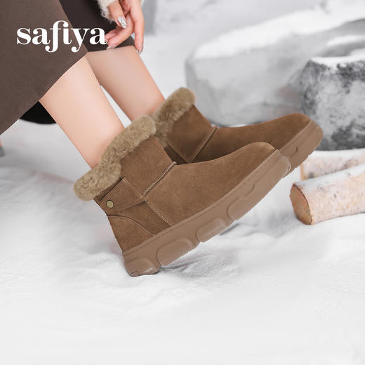 预售10天发|Safiya/索菲娅2024冬季加绒保暖休闲复古厚底百搭短筒户外雪地靴 SF4411A163 商品图5