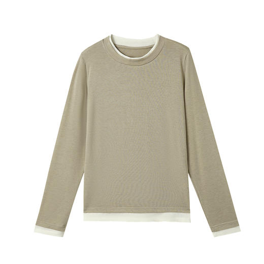 LR【叠穿神器】羊毛莱塞尔撞色边圆领针织打底衫 商品图4