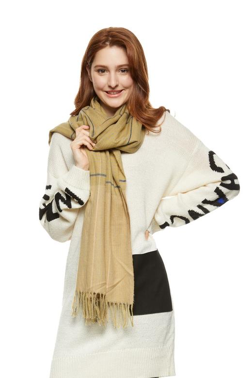 AVA 黄色格纹色织羊绒围巾 7953 商品图0