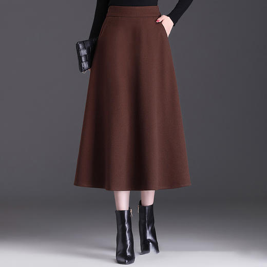 MYX-JYM-55300-L中长款纯色简约时尚大摆A字裙2022年秋款松紧腰气质修身半身裙 商品图3