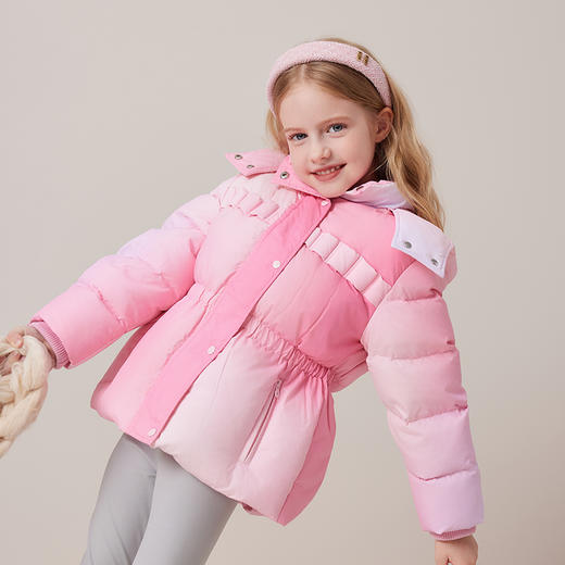 mettekids儿童羽绒服2024秋冬新款女童90白鹅绒渐变气质收腰外套 商品图5