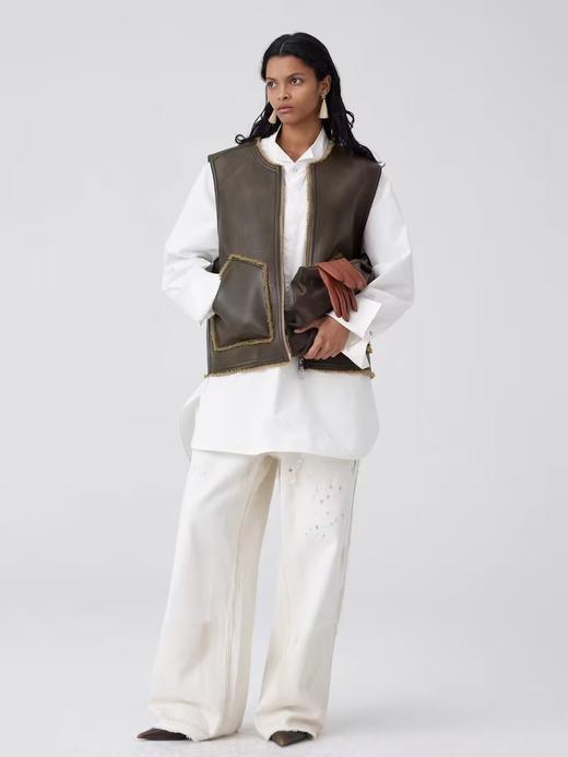 Simple Project/K242300/白色泼墨双膝牛仔裤 商品图1