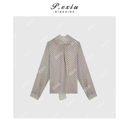 04-3潘依绣丁丁宠粉天丝法式优雅气质波点飘带长袖衬衫 W-62381 商品图2