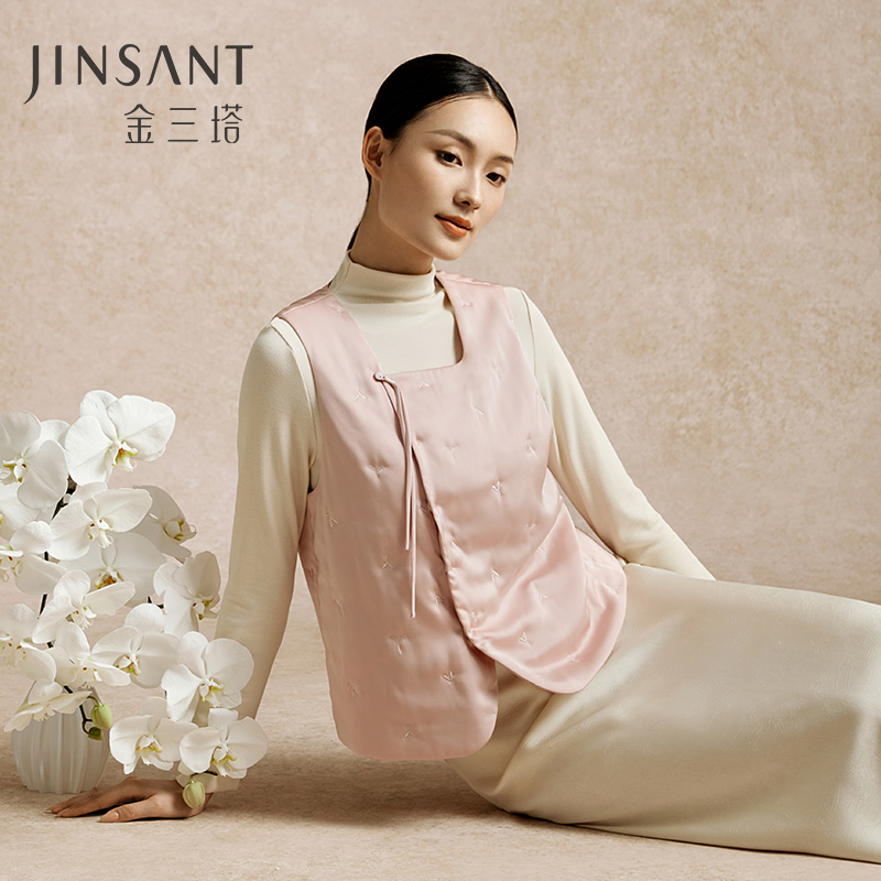 金三塔桑蚕丝羊毛新中式保暖背心女秋冬新品优雅可外穿棉袄马甲女（限价） NSFEC730