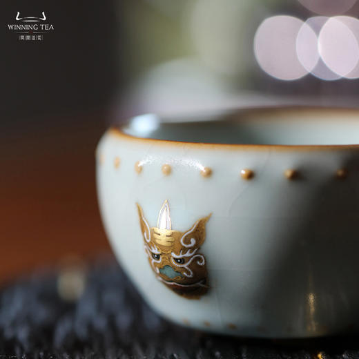 问鼎汝瓷虎首战鼓杯（描金绘画百兽） 商品图3