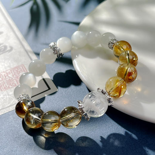 黄水晶白月光手链，珠径10mm，配珠12mm雪花幽灵 商品图1