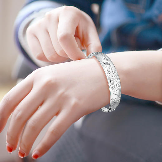 Winy9999足银龙凤祥福手镯新中式民族风银镯子送妈妈长辈节日生日礼物 商品图1