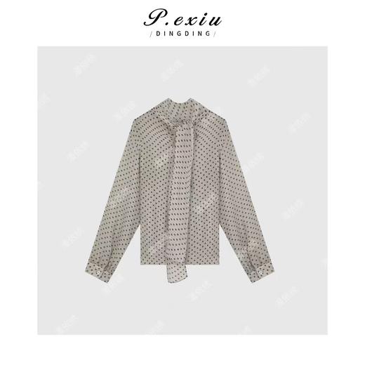 04-3潘依绣丁丁宠粉天丝法式优雅气质波点飘带长袖衬衫 W-62381 商品图1