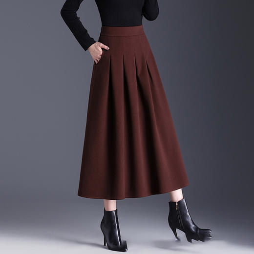 MYX-LDNS-8877-L中长款毛呢百褶大摆裙时尚加厚A字裙伞裙2024年秋冬款高腰半身裙 商品图2