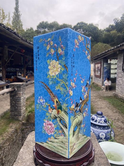 蓝地扒花锦堂富贵四方镶器 商品图0