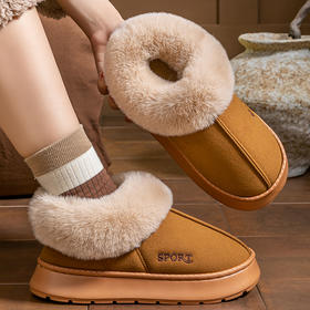 预售5-7天发货 刺绣小暖炉仿皮绒包跟棉拖鞋  毛绒鞋口 男款/女款   A-5528