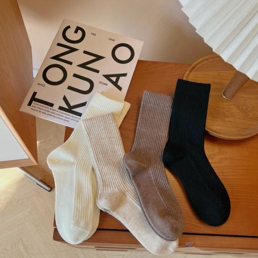 女士羊毛拉绒保暖袜 冬季纯色坑条加厚袜子（4-1107） 商品图6