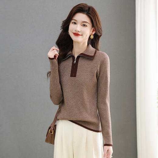 MY-1169 2024年秋冬季新款拉链翻领设计感年轻毛衣针织打底衫减龄通勤上衣 商品图2