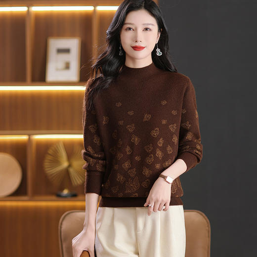 CC-NN-5653宽松厚款蝴蝶提花半高领打底衫毛衣2024秋冬款宽松内搭针织衫上 商品图2