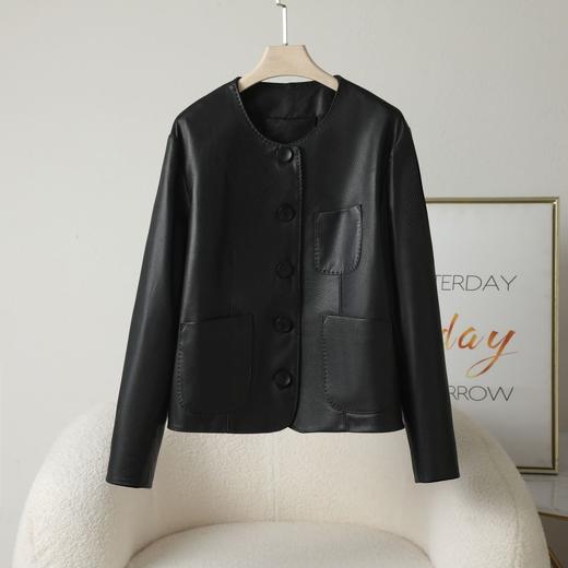 丁摩 海宁休闲真皮皮衣女短夹克山羊皮圆领外套x852 商品图5