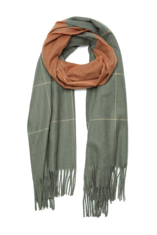 SUMMER & SAGE 双色拼接格纹流苏围巾 7986 商品图1