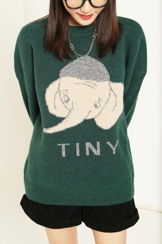 WHO KNOWS 墨绿色大象图案字母针织上衣 14837 商品图3