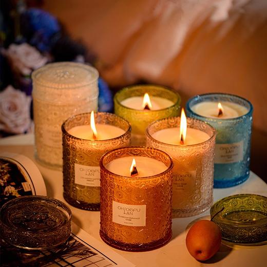 CHOEFULAN浮雕繁花玻璃杯香薰蜡烛550g 6种香型任选伴手礼自用送礼 商品图0