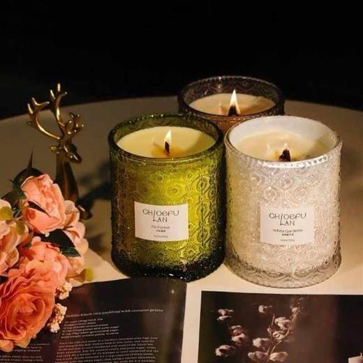 CHOEFULAN浮雕繁花玻璃杯香薰蜡烛550g 6种香型任选伴手礼自用送礼情趣格调 商品图1