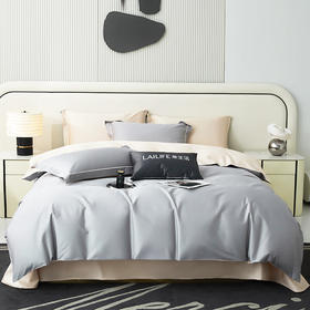 莱生活  全棉贡缎四件套-孔雀蓝/银空灰  200*230cm
