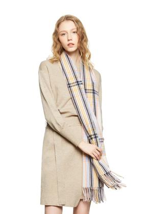AVA 格纹色织羊绒流苏围巾 7955