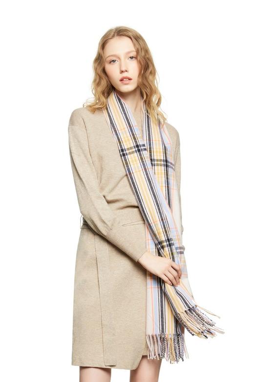 AVA 格纹色织羊绒流苏围巾 7955 商品图0