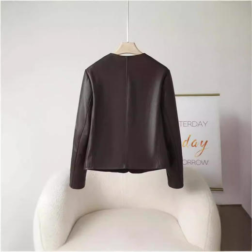 丁摩 海宁休闲真皮皮衣女短夹克山羊皮圆领外套x852 商品图1
