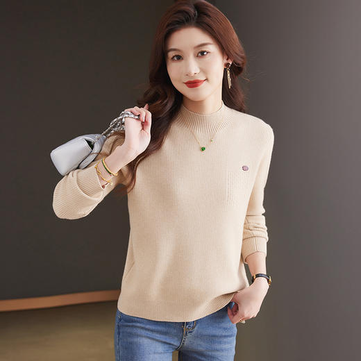 CC-MY-9331加绒厚款打底衫女士秋冬季一体绒2024新款半高领宽松毛衣 商品图1