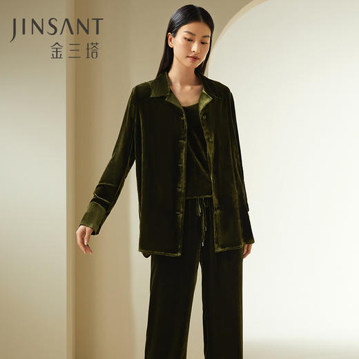 【自带高光桑蚕丝丝绒】金三塔简约时尚客外穿真丝绒家居服套女睡衣（限价款）  YSFDD701 商品图0